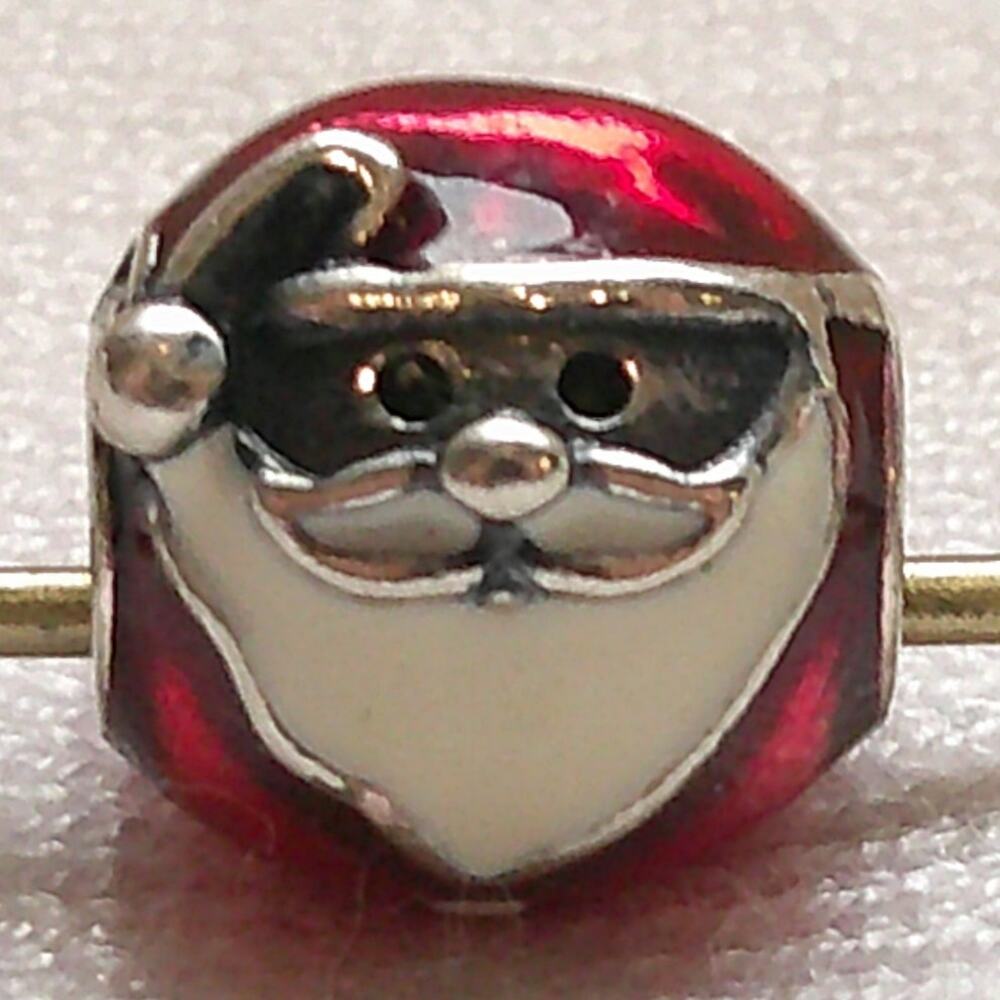925 Serling Silver Jolly Round Santa Claus Red Enamel Charm